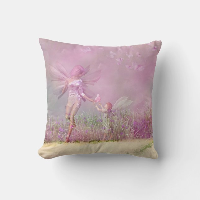 Cute Modern Girly Pink Butterfly Fairies Cushion (Front)