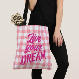 Cute Modern Girly White Pink Gingham Plaid Tote Bag
