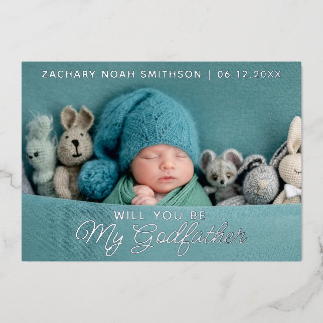  Cute Modern Godfather Proposal Real Foil Postcard (Front)