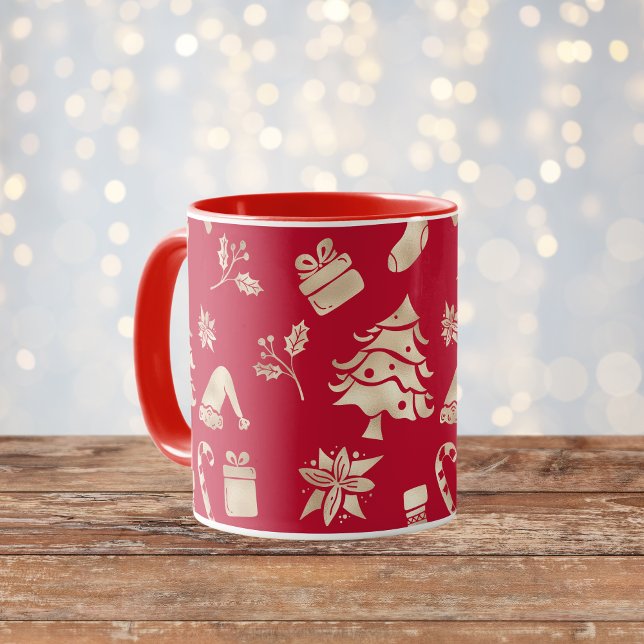 Cute Modern Gold Merry Christmas Pattern  Mug (Creator Uploaded)