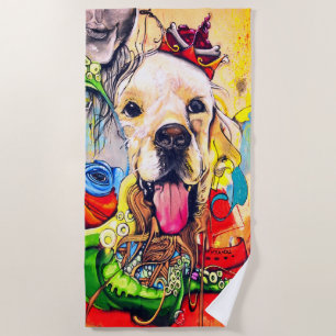 Cute Modern Golden Retriever Street Art Beach Towel