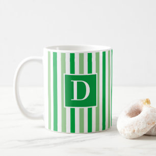 Cute Modern Green and White Striped Single Initial Coffee Mug