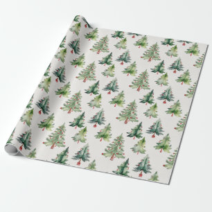 Cute Modern Green Christmas Trees Wrapping Paper