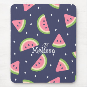 Cute Modern Green Pink Watermelon Pattern Mouse Pad