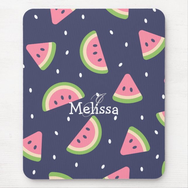 Cute Modern Green Pink Watermelon Pattern  Mouse Pad (Front)