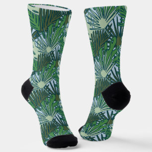 Cute Modern Green Tropical Leaves Pattern Socks