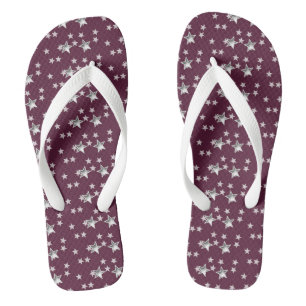 Cute Modern Grey and Burgundy Stylish Stars Thongs