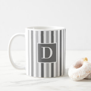 Cute Modern Grey and White Striped Single Initial Coffee Mug
