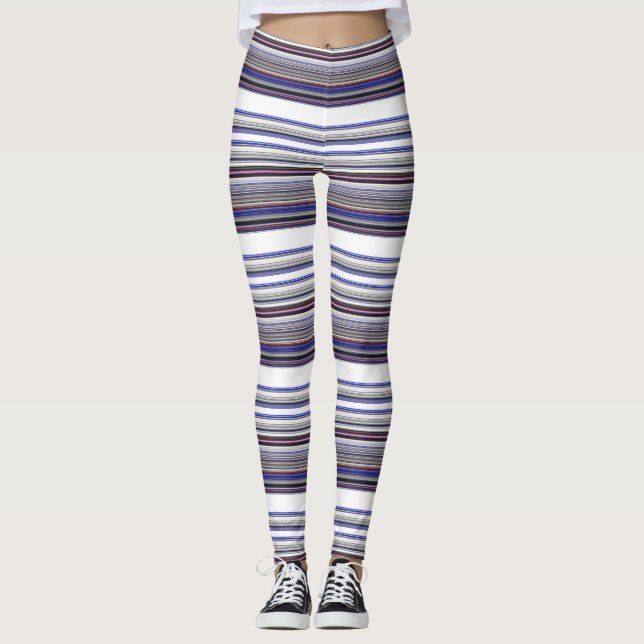 Cute modern grey blue stripes leggings (Front)