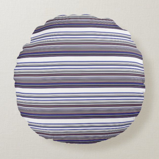 Cute modern grey blue stripes round cushion (Front)