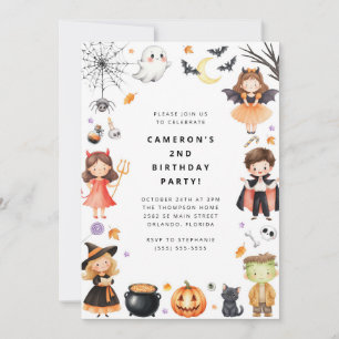 Cute Modern Halloween Birthday Costume Party Invitation