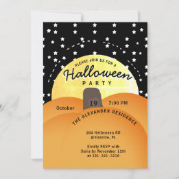 Cute Modern Halloween Party Big Orange Pumpkin Invitation