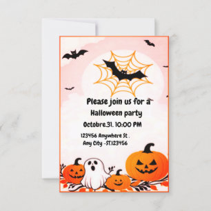 Cute modern Halloween pumpkin And Ghost Invitation