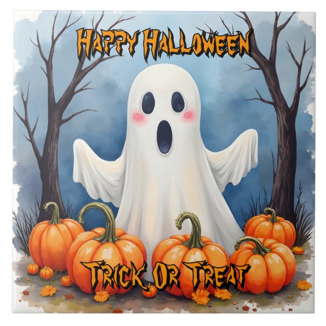 Cute Modern Halloween Spooky Collection Ceramic Tile (Front)