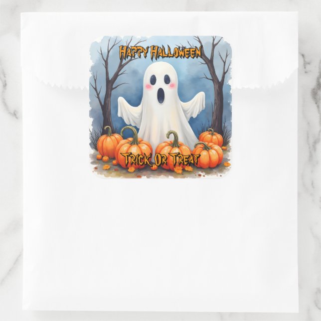 Cute Modern Halloween Spooky Collection Square Sticker (Bag)