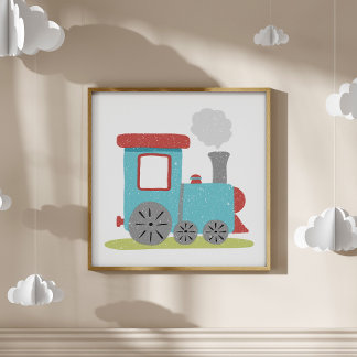 Cute & Modern Hand-Drawn Train Nursery Art Poster