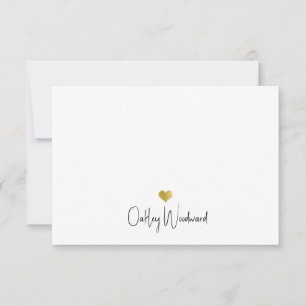 Cute Modern Handwritten Script Name Gold Heart Card