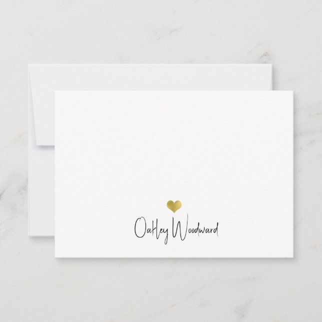 Cute Modern Handwritten Script Name Gold Heart Card (Front)