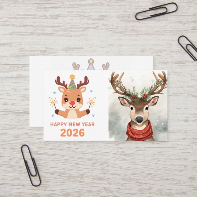 cute modern happy new year business card (Front/Back In Situ)