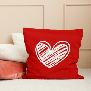 Cute Modern Heart White Red Elegant Valentines Day Cushion