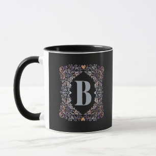 Cute Modern Hearts and Floral Framed Letter B Mug