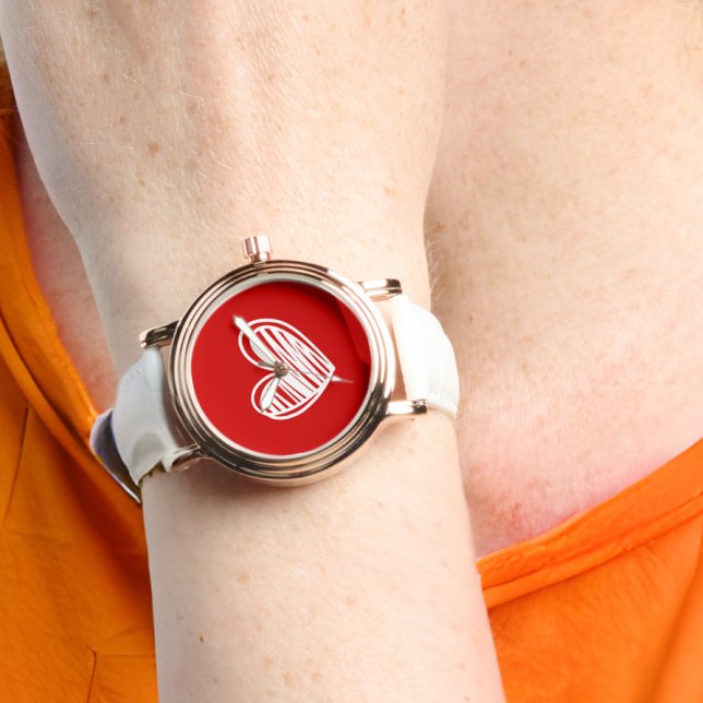 Cute Modern Hearts White And Red Rose Gold Womens Watch (Creator Uploaded)