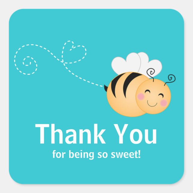 Cute Modern Honey Bee Baby Shower Invitation Square Sticker (Front)