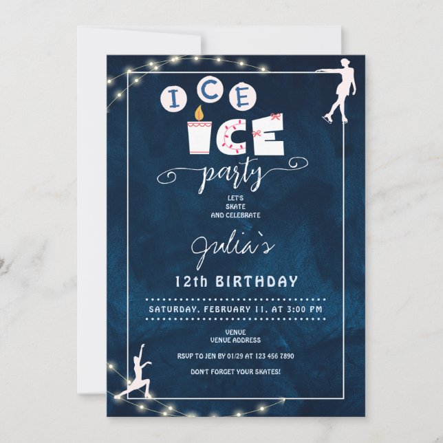 Cute Modern Ice Skating Teen Girl Birthday Party Invitation (Front)