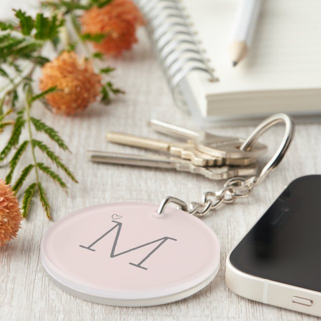 Cute Modern Initial Pink Key Ring (Front Right)