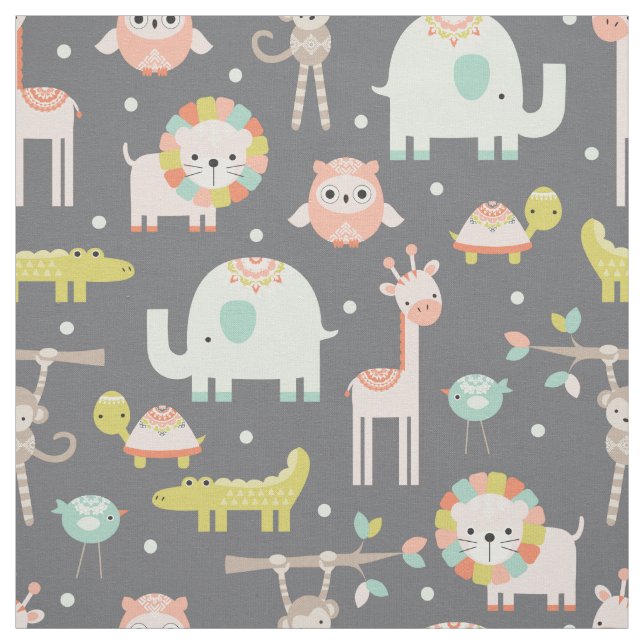 Cute Modern Jungle Animals Nursery Fabric (Swatch)