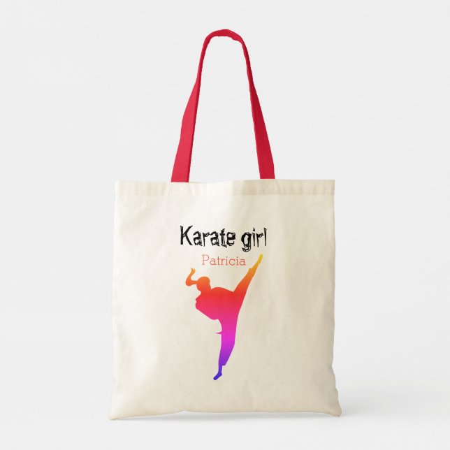 Cute Modern Karate Girl Silhouette Martial Arts Tote Bag (Back)