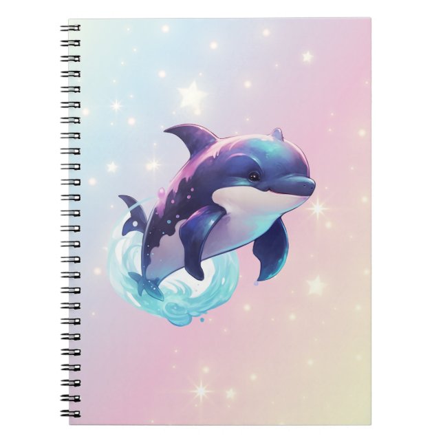 Cute Modern Kawaii Orca Killer Whale Pink and Blue Notebook (Front)