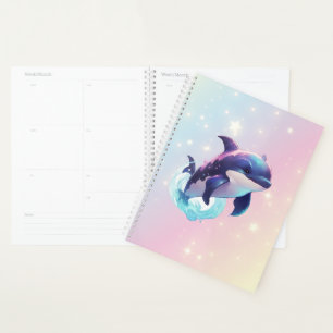 Cute Modern Kawaii Orca Killer Whale Pink and Blue Planner