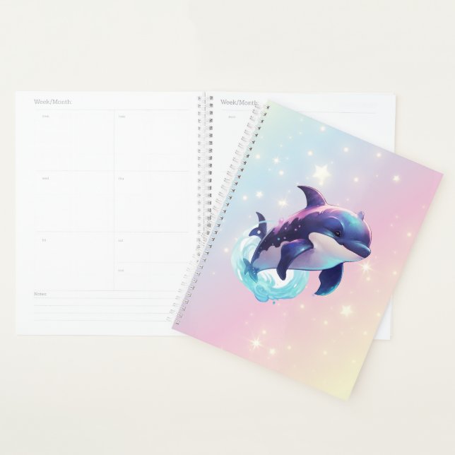 Cute Modern Kawaii Orca Killer Whale Pink and Blue Planner (Display)