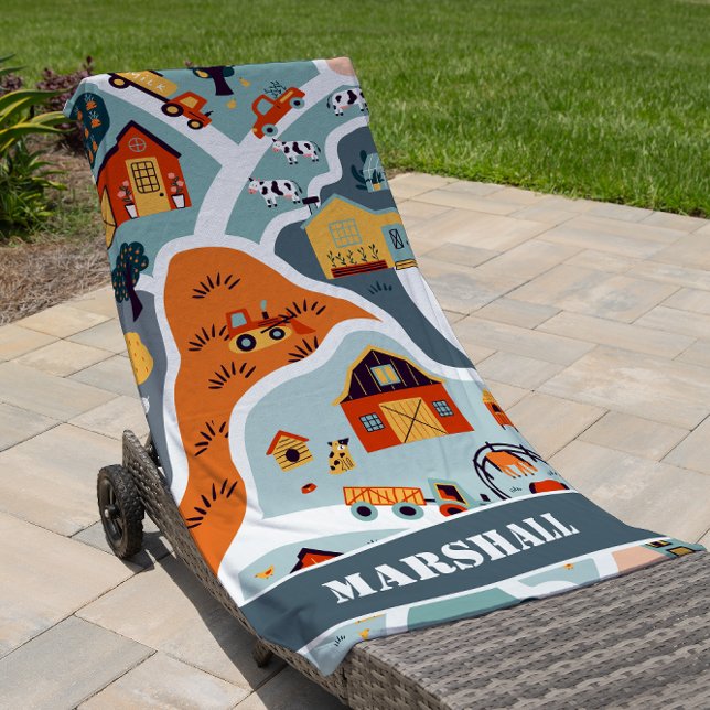 Cute modern kids farmyard trendy beach towel (Creator Uploaded)