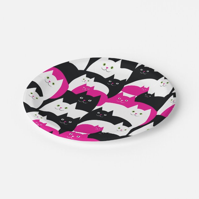 Cute Modern Kitty Cat Pattern Paper Plate (Angled)