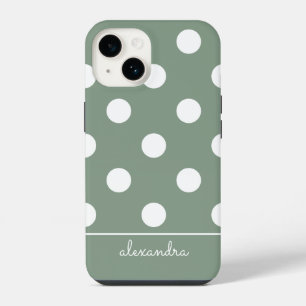 Cute Modern Light Forest Green Polka Dot Pattern iPhone 14 Case