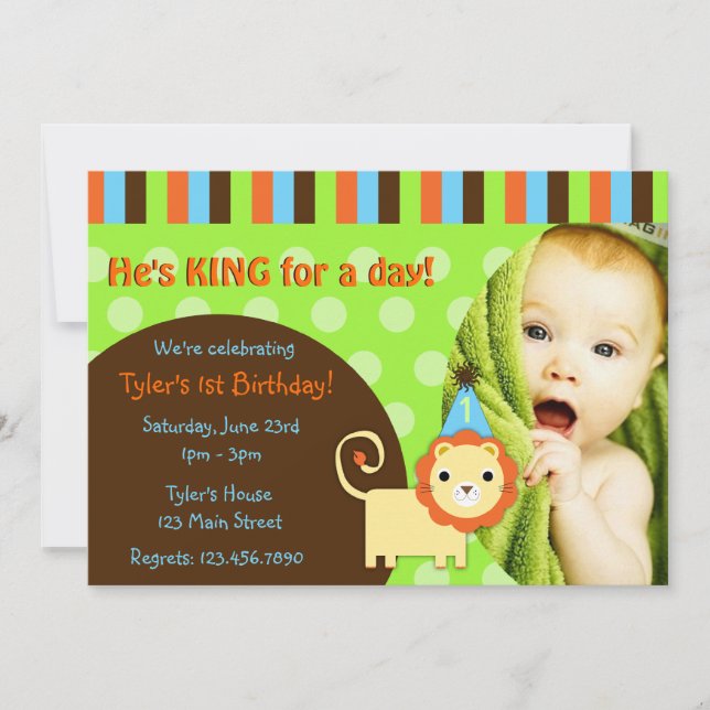 Cute Modern Lion Birthday Invite (Front)
