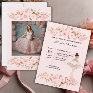 Cute Modern Little Ballerina Photo Baby Shower Invitation