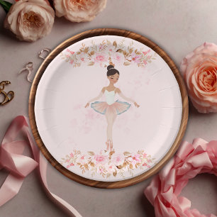 Cute Modern Little Ballerina Photo Baby Shower Paper Plate
