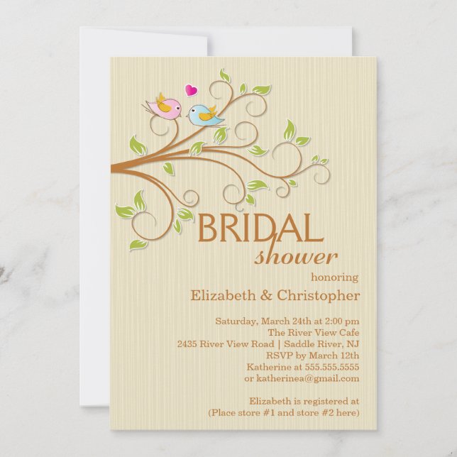 Cute Modern Love Birds Bridal Shower Invitations (Front)