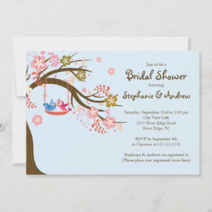 Cute Modern Love Birds Bridal Shower Invitations