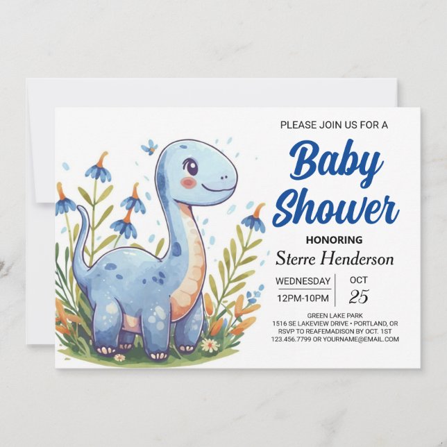 Cute Modern Magical Dinosaur Boy Baby Shower Invitation (Front)