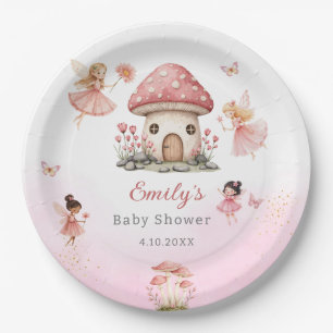 Cute Modern Magical Fairy Pink Floral Garden  Paper Plate