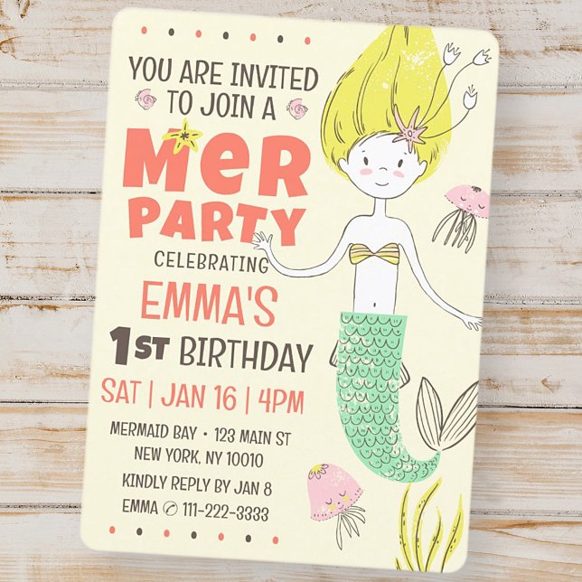 Cute Modern Mermaid Kid's Birthday Party Invitation (Creator Uploaded)