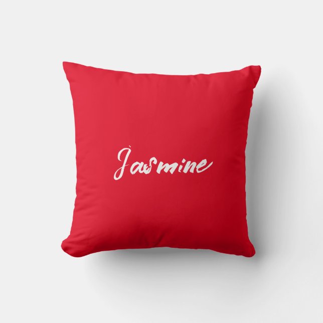 Cute Modern Minimalist Red White Calligraphy Name Cushion (Front)