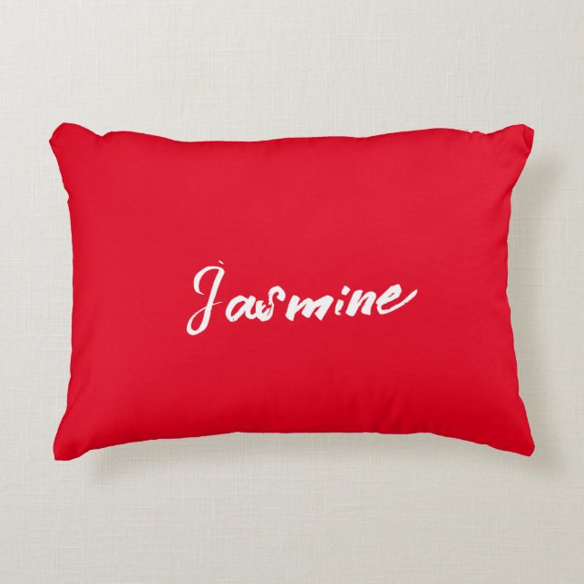 Cute Modern Minimalist Red White Calligraphy Name Decorative Cushion (Front)