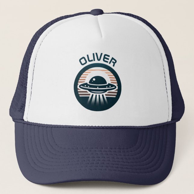 Cute Modern Minimalist UFO at Sunset Trucker Hat (Front)