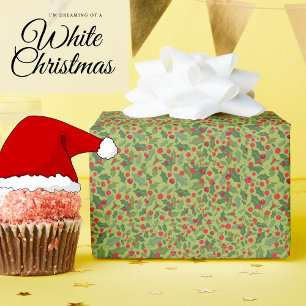 Cute Modern Mistletoe Hollyberry Wrapping Paper