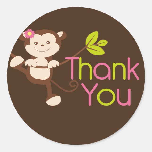 Cute Modern Monkey Birthday Party Stickers (Front)